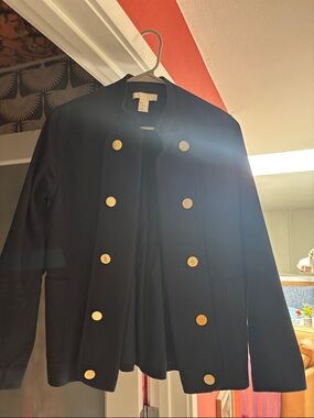 H&M Black Double-Breasted Pea Coat with Gold Buttons